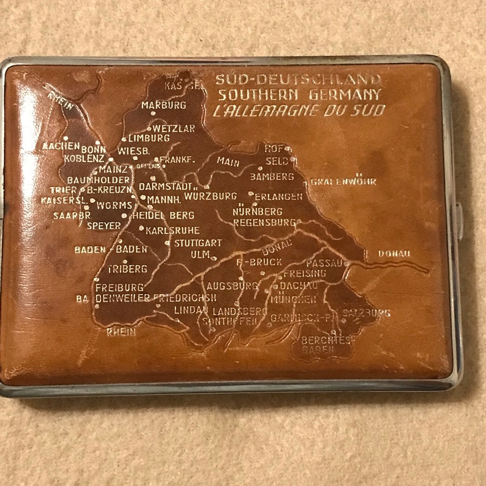 Vintage 1940 Embossed Leather & Metal Cigarette Case.